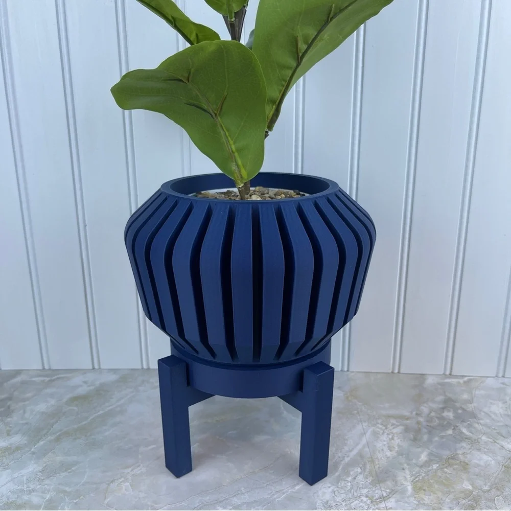 Indoor Flower Pot, The Vaki Planter Pot w Drainage Holes & Drip Tray, 3D Printed
